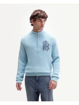 Rare Rabbit - Luca-A26 Mens Light Blue Printed Quarter Zip Sweater