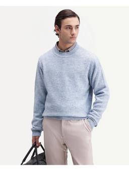 Rare Rabbit - Manny Mens Light Blue Solid Acrylic Blend Sweater