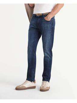 Rare Rabbit - Pine Mens Slim Navy Blue Solid Jeans