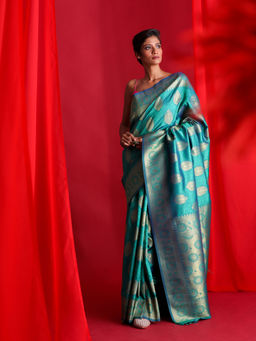 Beatitude - Green Banarasi Saree with Unstitched Blouse