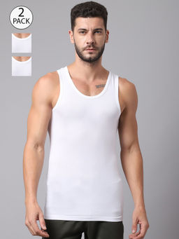 Cantabil - Men Cotton Solid White Vests (Pack of 2)