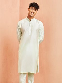 Vastramay - Men Mint Green Viscose Solid Kurta