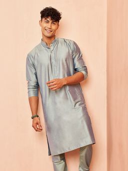 Vastramay - Men Grey Viscose Solid Kurta