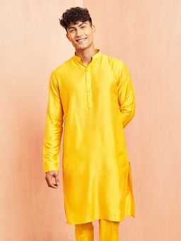 Vastramay - Men Yellow Viscose Solid Kurta