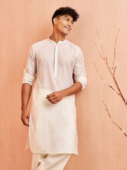 Vastramay - Men Cream Chanderi Solid Kurta