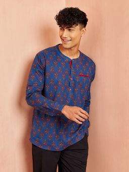 Vastramay - Men Royal Blue Cotton Short Kurta