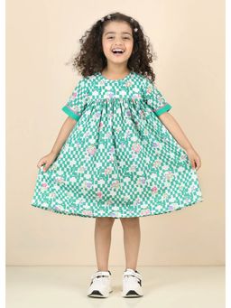 RATAN JAIPUR - Tiered Green Cotton Dress - Green