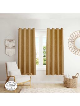 HomeTown - Fiesta Jacquard Dim Out Curtains 5 Feet In Mustard Colour (Set of 2)