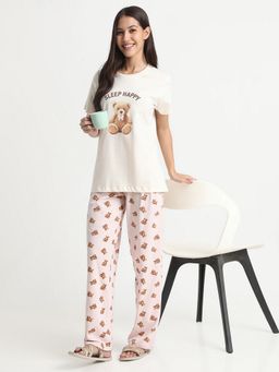 R&B - Women Off White Round Neck Top with Pyjama