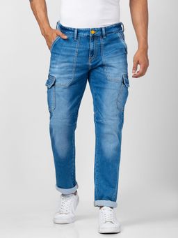 Spykar - Men Mid Blue Cotton Comfort Fit Narrow Length Jeans (Trooper Fit)