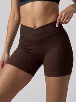 Wave Athleisure - Brown Ribbed Crossover V-Shaped Shorts