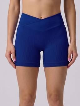 Wave Athleisure - Blue Ribbed Crossover V-Shaped Shorts