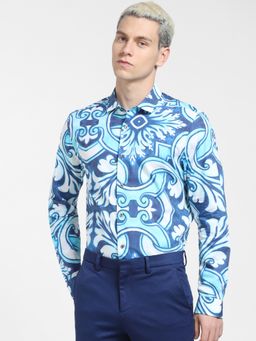 Jack & Jones - Blue Abstract Print Full Sleeves Shirt