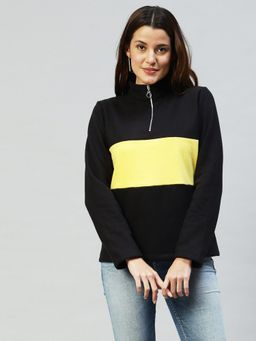 RIGO - Women Black Colorblock High Neck Sweatshirt