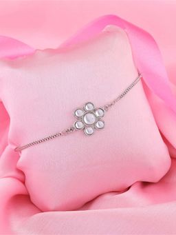 Estele - Rhodium Plated Kundan Polki Work Bracelet for Women