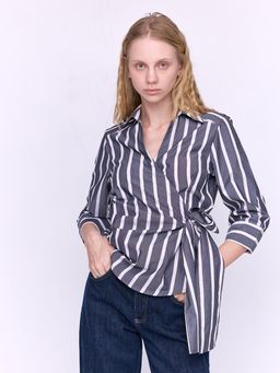 Cover Story - Malika Grey Stripe Wrap Shirt