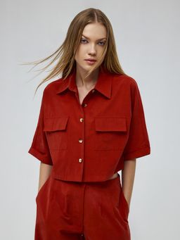 Cover Story - Irene Maroon Utility Crop Shirt