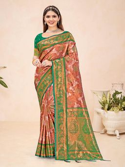 EXCLUSIVA - Green Handloom Silk Saree with Unstitched Blouse