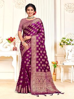 EXCLUSIVA - Purple Handloom Silk Saree with Unstitched Blouse