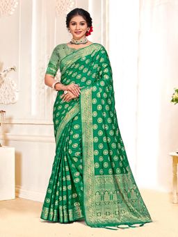 EXCLUSIVA - Light Green Handloom Silk Saree with Unstitched Blouse