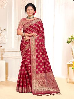 EXCLUSIVA - Maroon Handloom Silk Saree with Unstitched Blouse