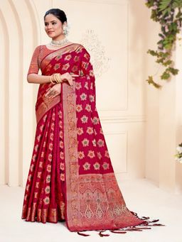 EXCLUSIVA - Maroon Handloom Silk Saree with Unstitched Blouse