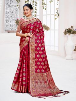 EXCLUSIVA - Maroon Handloom Silk Saree with Unstitched Blouse