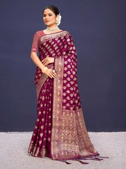 EXCLUSIVA - Purple Handloom Silk Saree with Unstitched Blouse