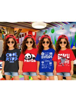 LEOTUDE - Girls Multi-Color Graphic Printed Cotton T-shirts (Pack of 4)
