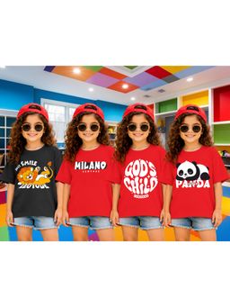 LEOTUDE - Girls Multi-Color Graphic Printed Cotton T-shirts (Pack of 4)