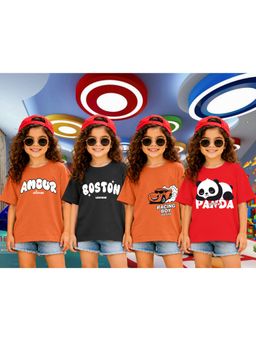 LEOTUDE - Girls Multi-Color Graphic Printed Cotton T-shirts (Pack of 4)