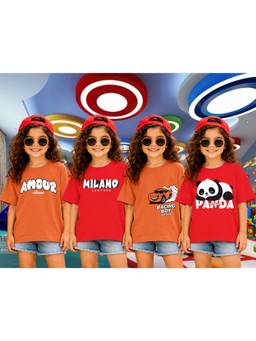 LEOTUDE - Girls Multi-Color Graphic Printed Cotton T-shirts (Pack of 4)