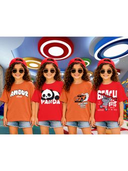 LEOTUDE - Girls Multi-Color Graphic Printed Cotton T-shirts (Pack of 4)
