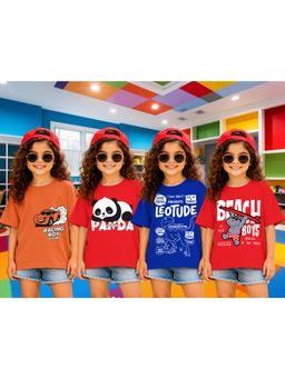 LEOTUDE - Girls Multi-Color Graphic Printed Cotton T-shirts (Pack of 4)