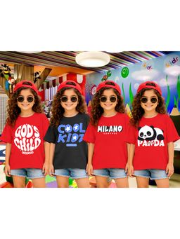 LEOTUDE - Girls Multi-Color Graphic Printed Cotton T-shirts (Pack of 4)