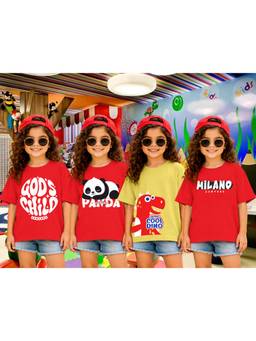LEOTUDE - Girls Multi-Color Graphic Printed Cotton T-shirts (Pack of 4)