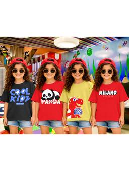 LEOTUDE - Girls Multi-Color Graphic Printed Cotton T-shirts (Pack of 4)