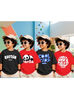 LEOTUDE - Boys Multi-Color Graphic Printed Cotton T-shirts (Pack of 4)