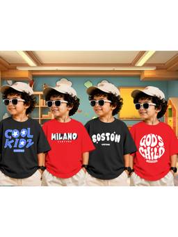 LEOTUDE - Boys Red-Black Graphic Printed Cotton T-shirts (Pack of 4)