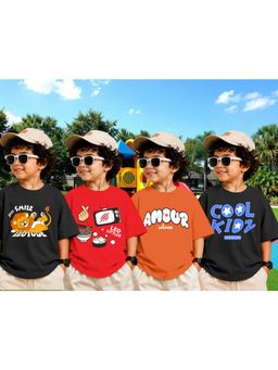 LEOTUDE - Boys Multi-Color Graphic Printed Cotton T-shirts (Pack of 4)