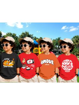 LEOTUDE - Boys Multi-Color Graphic Printed Cotton T-shirts (Pack of 4)