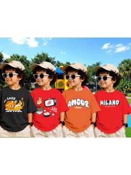 LEOTUDE - Boys Multi-Color Graphic Printed Cotton T-shirts (Pack of 4)