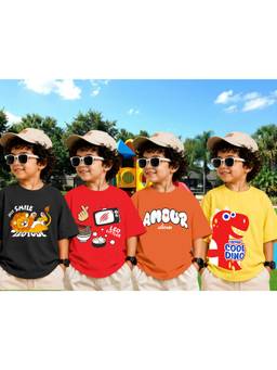 LEOTUDE - Boys Multi-Color Graphic Printed Cotton T-shirts (Pack of 4)