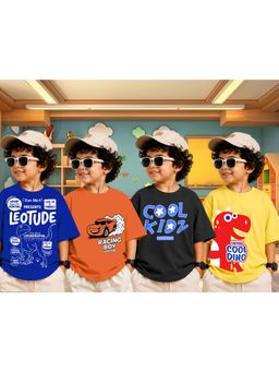 LEOTUDE - Boys Multi-Color Graphic Printed Cotton T-shirts (Pack of 4)
