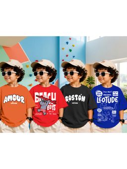 LEOTUDE - Boys Multi-Color Graphic Printed Cotton T-shirts (Pack of 4)