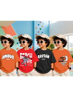 LEOTUDE - Boys Multi-Color Graphic Printed Cotton T-shirts (Pack of 4)