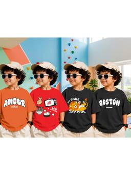 LEOTUDE - Boys Multi-Color Graphic Printed Cotton T-shirts (Pack of 4)