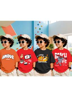 LEOTUDE - Boys Multi-Color Graphic Printed Cotton T-shirts (Pack of 4)
