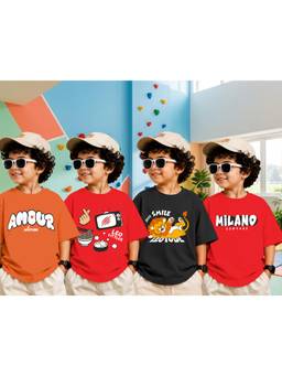 LEOTUDE - Boys Multi-Color Graphic Printed Cotton T-shirts (Pack of 4)
