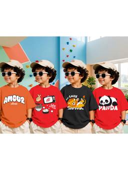 LEOTUDE - Boys Multi-Color Graphic Printed Cotton T-shirts (Pack of 4)